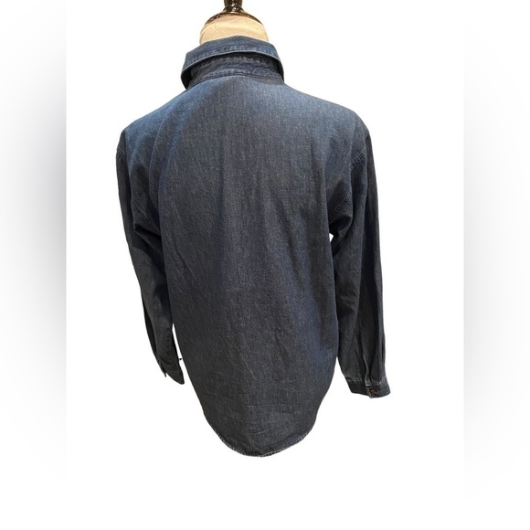 SUSAN BRISTOL Fall Denim Shirt Women Long Sleeve Tartan Patched Chambray Medium - Picture 4 of 14